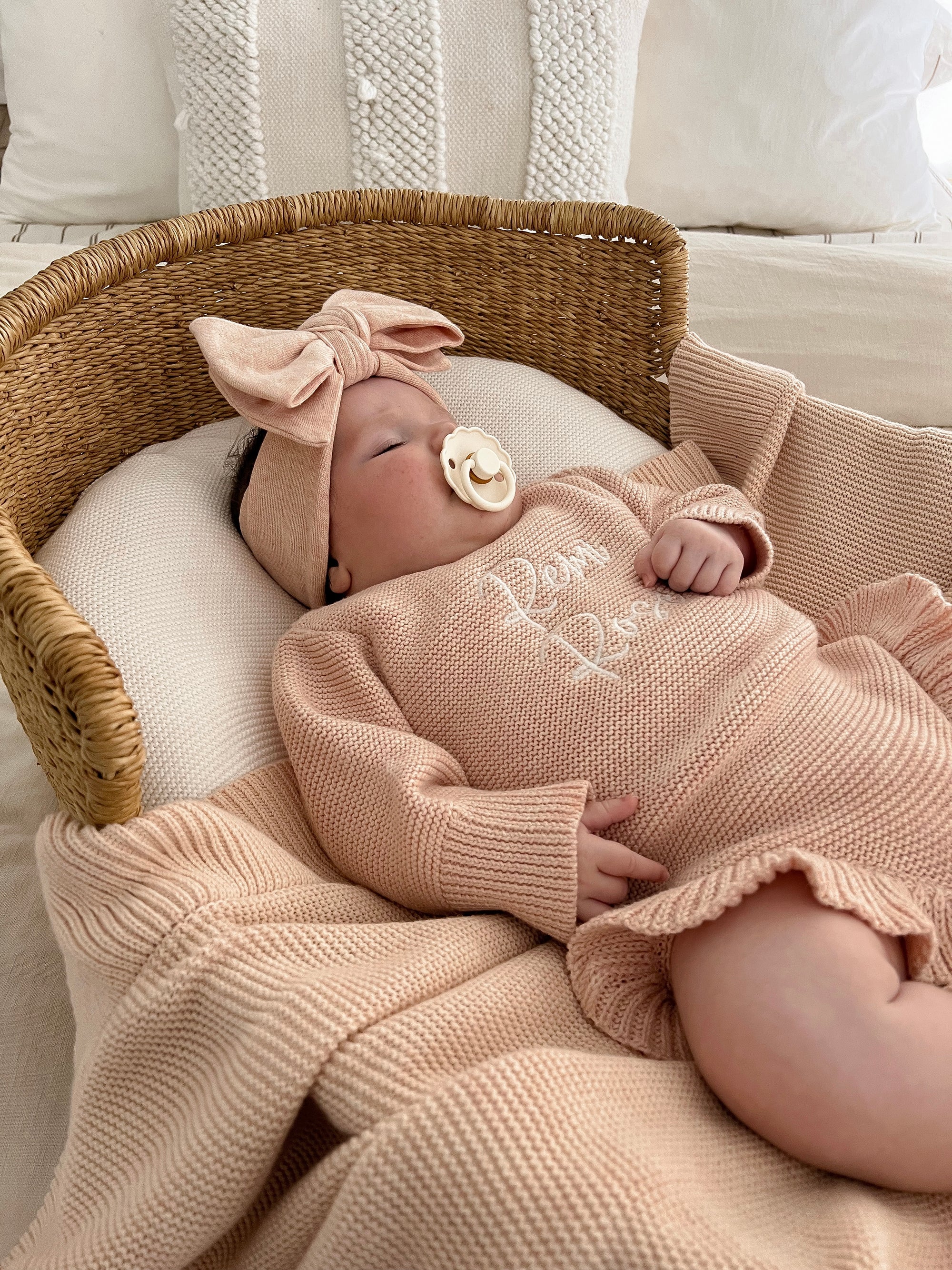 Long Sleeve Frill Leg Knit Romper - Pink Lemonade