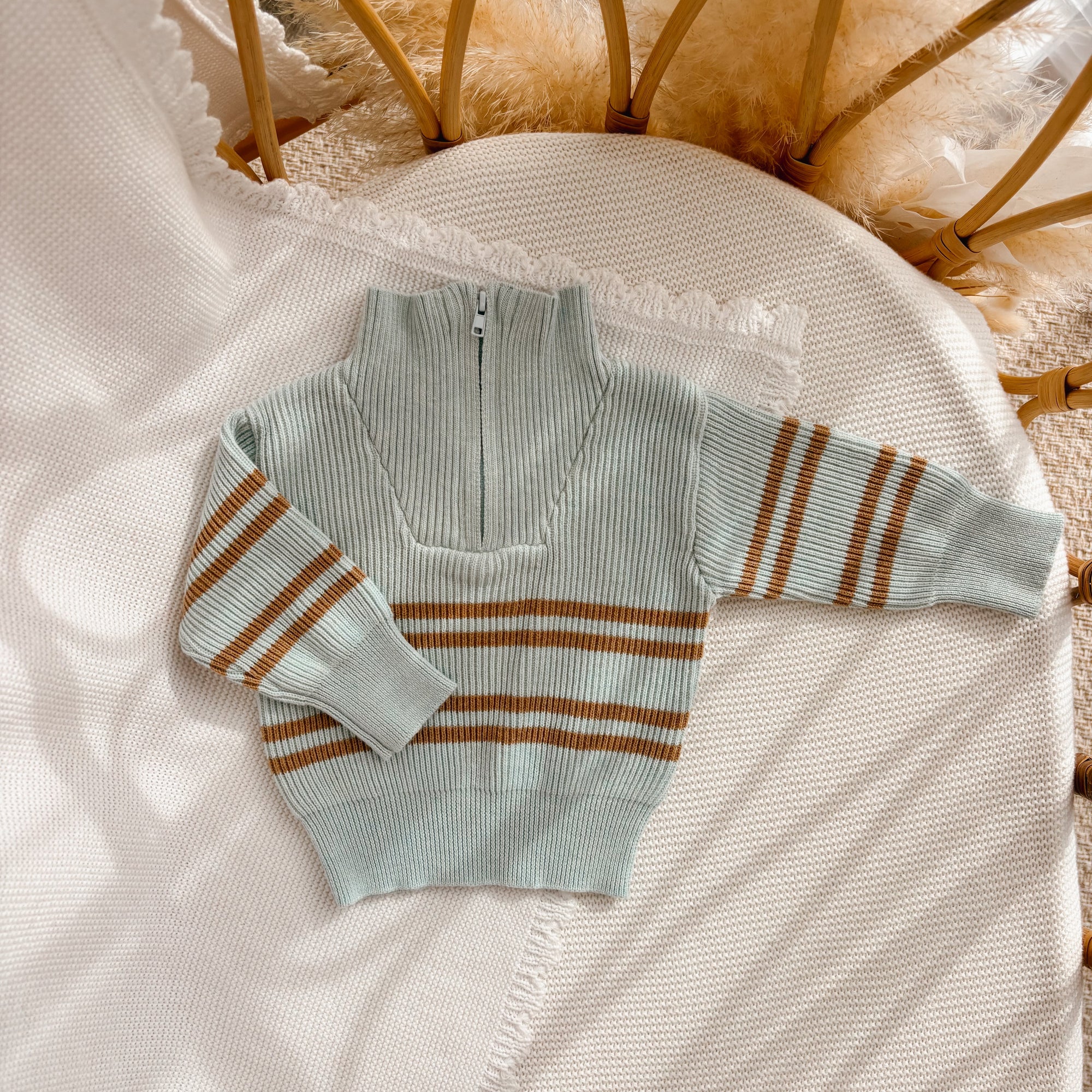 Quarter Zip Knit in Dusty Blue