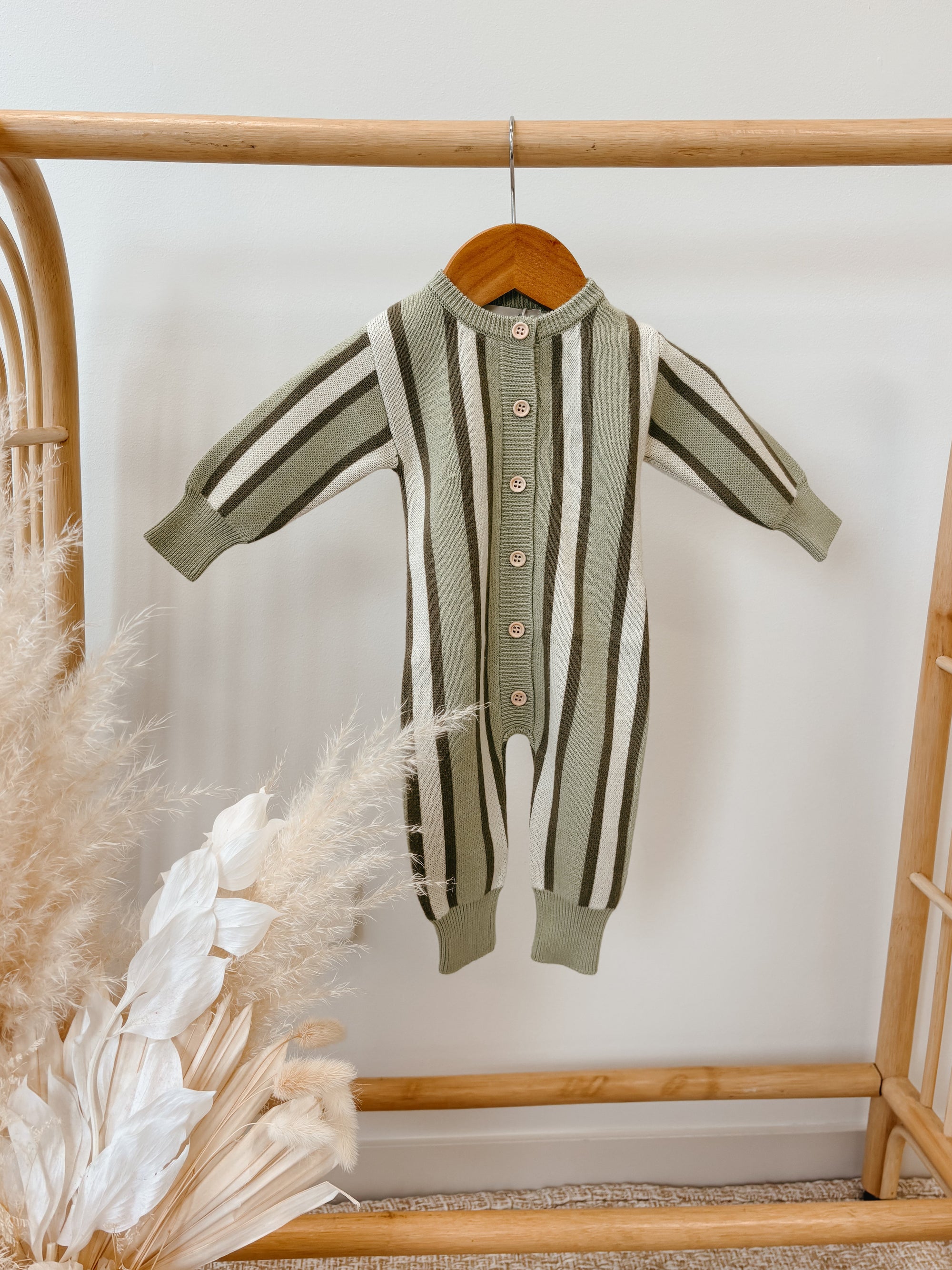 Olive Stripe Knit Romper