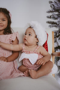 Candy Stripe Bow Romper - Red