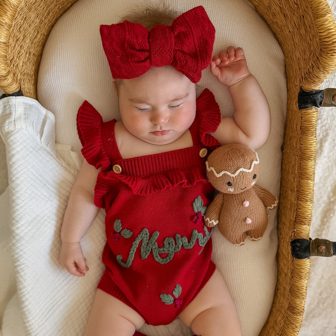 Merry Singlet Frill Knit Romper - Cranberry