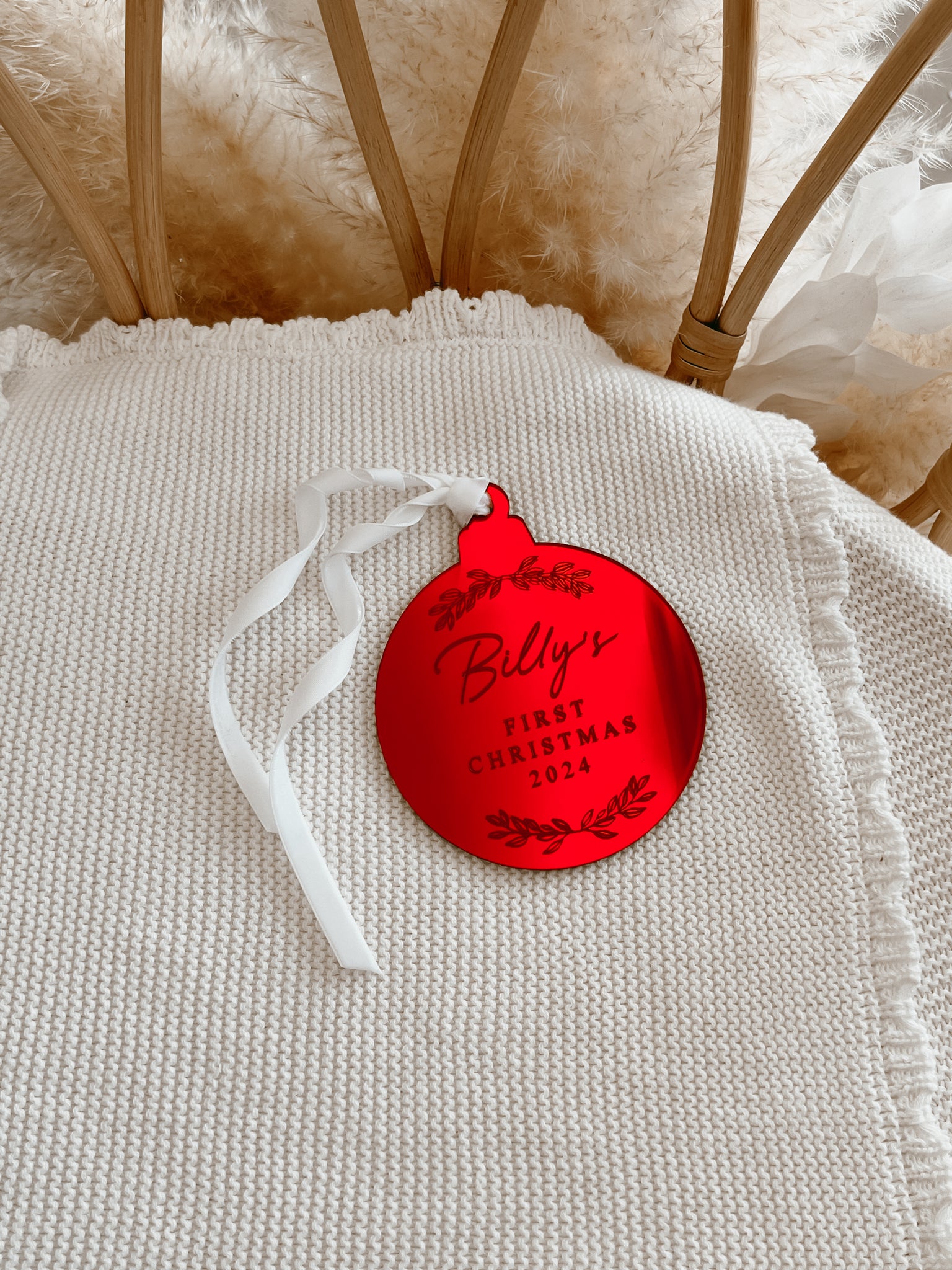 Personalised 'First Christmas 2024' Acrylic Bauble Blossom and Pear