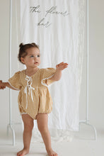 Load image into Gallery viewer, Mustard Gingham Flutter Sleeve Romper