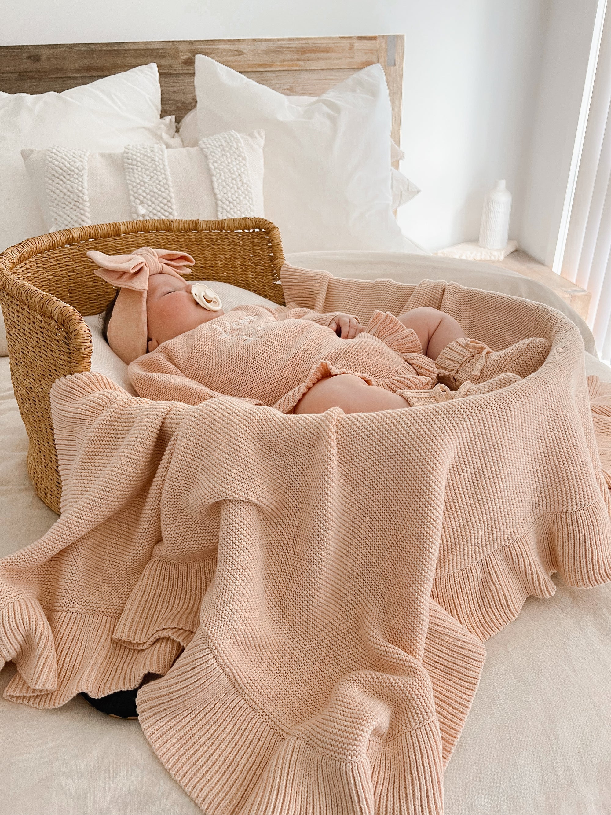 Long Sleeve Frill Leg Knit Romper - Pink Lemonade