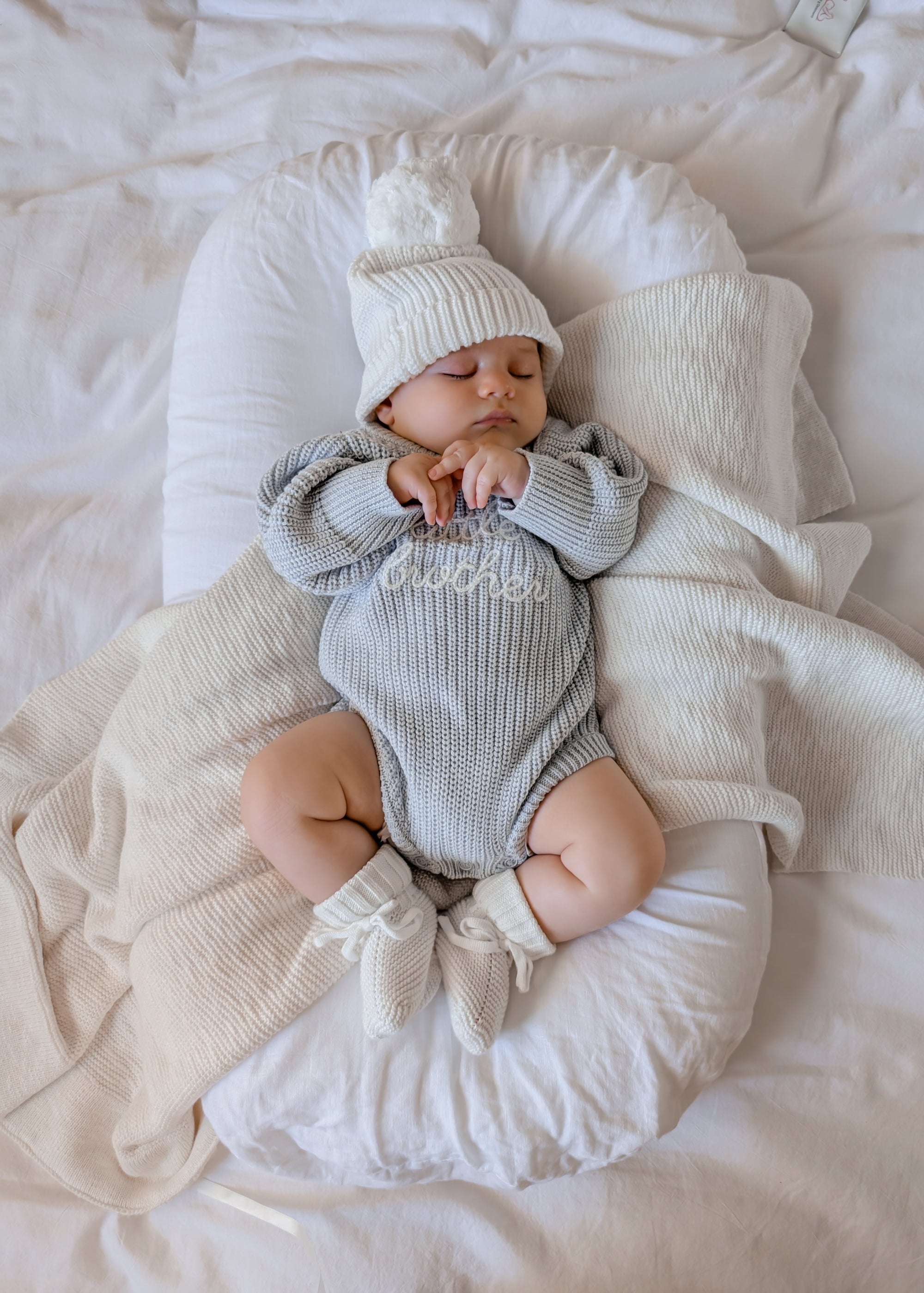 'Little Brother' Long Sleeve Knit Romper - Powder Blue