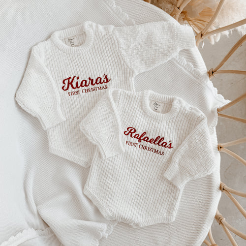Personalised 'First Christmas' Chunky Knit Romper