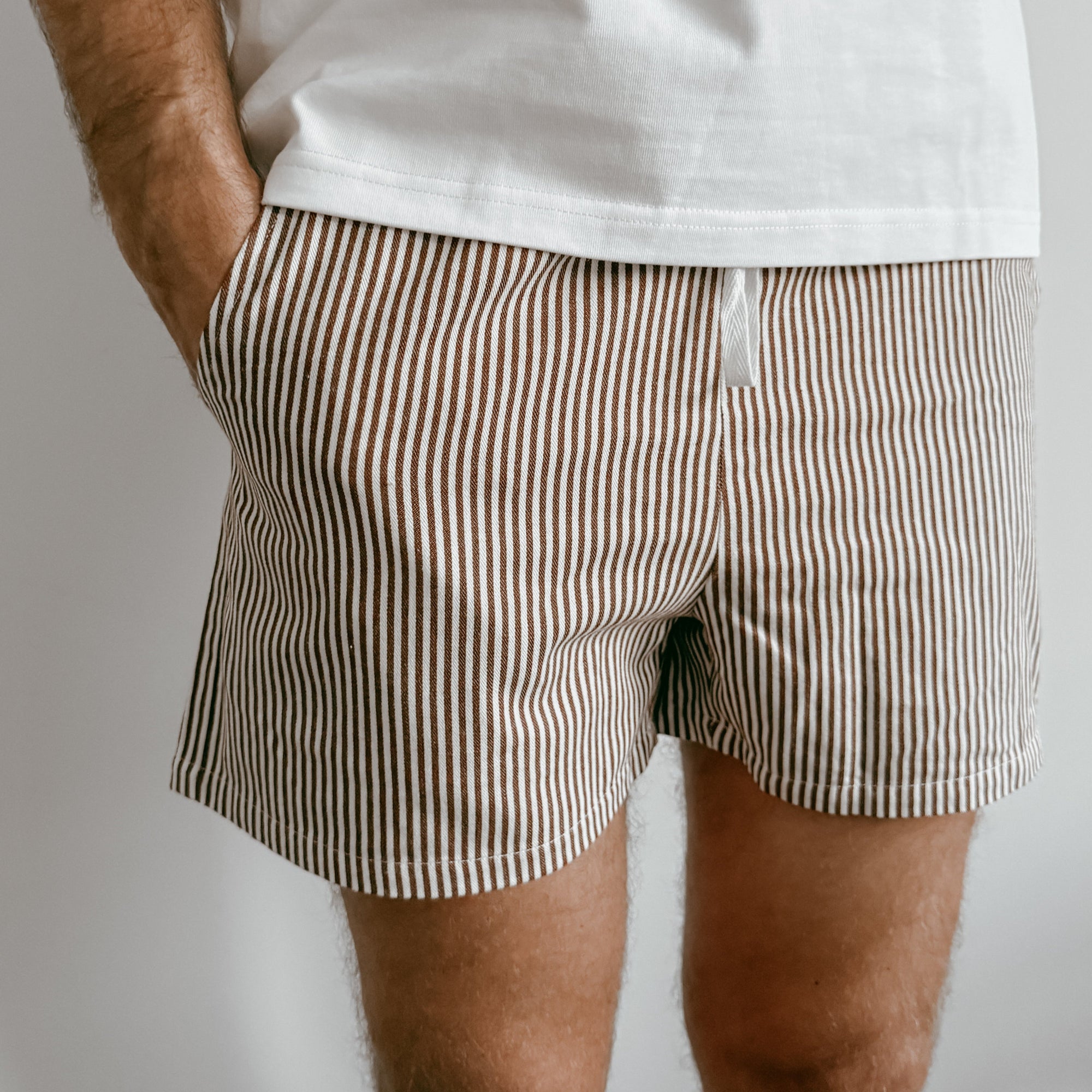 Men’s Drawstring Shorts - Brown Stripe