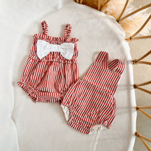 Load image into Gallery viewer, Candy Stripe Cross Back Romper - Red