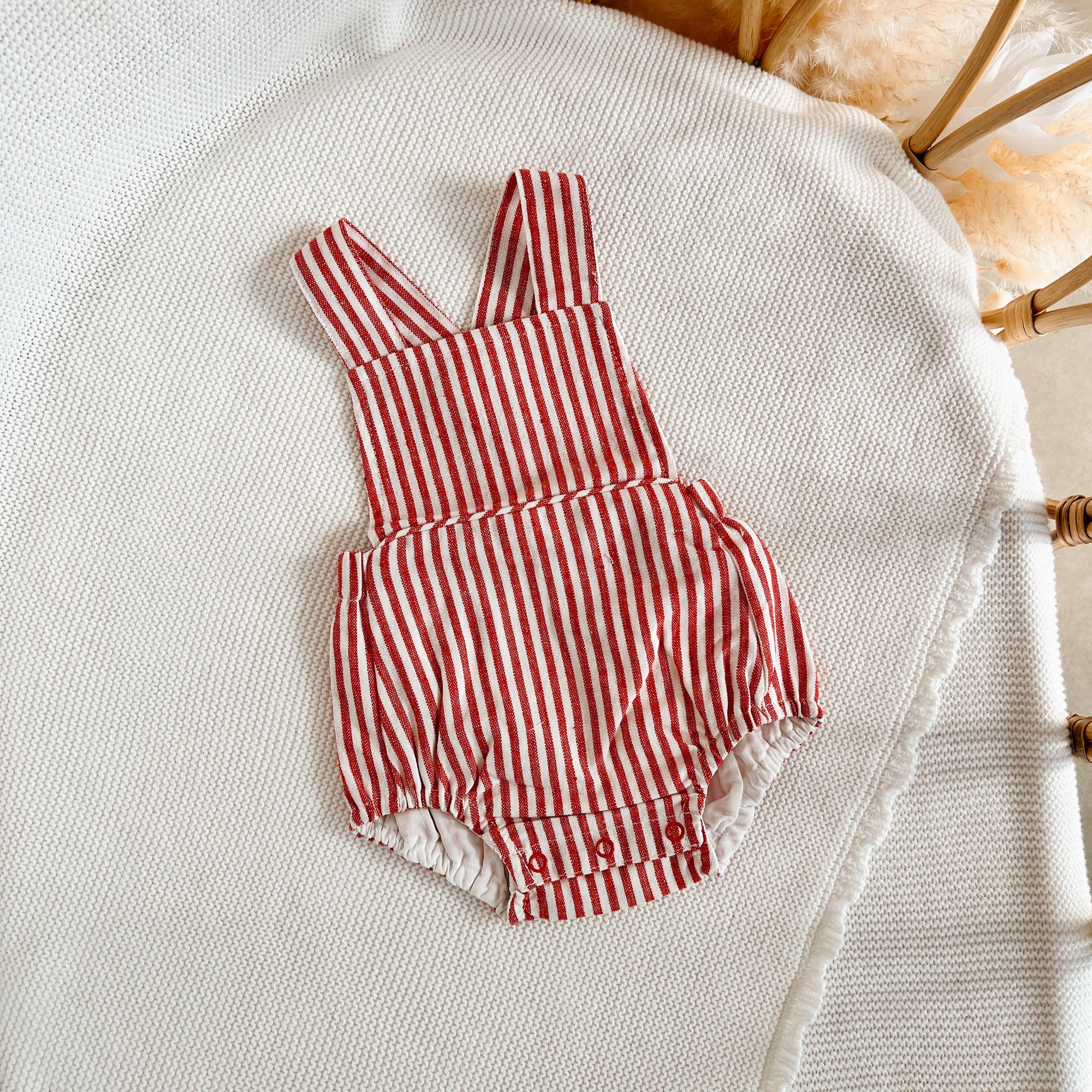 Candy Stripe Cross Back Romper in Red