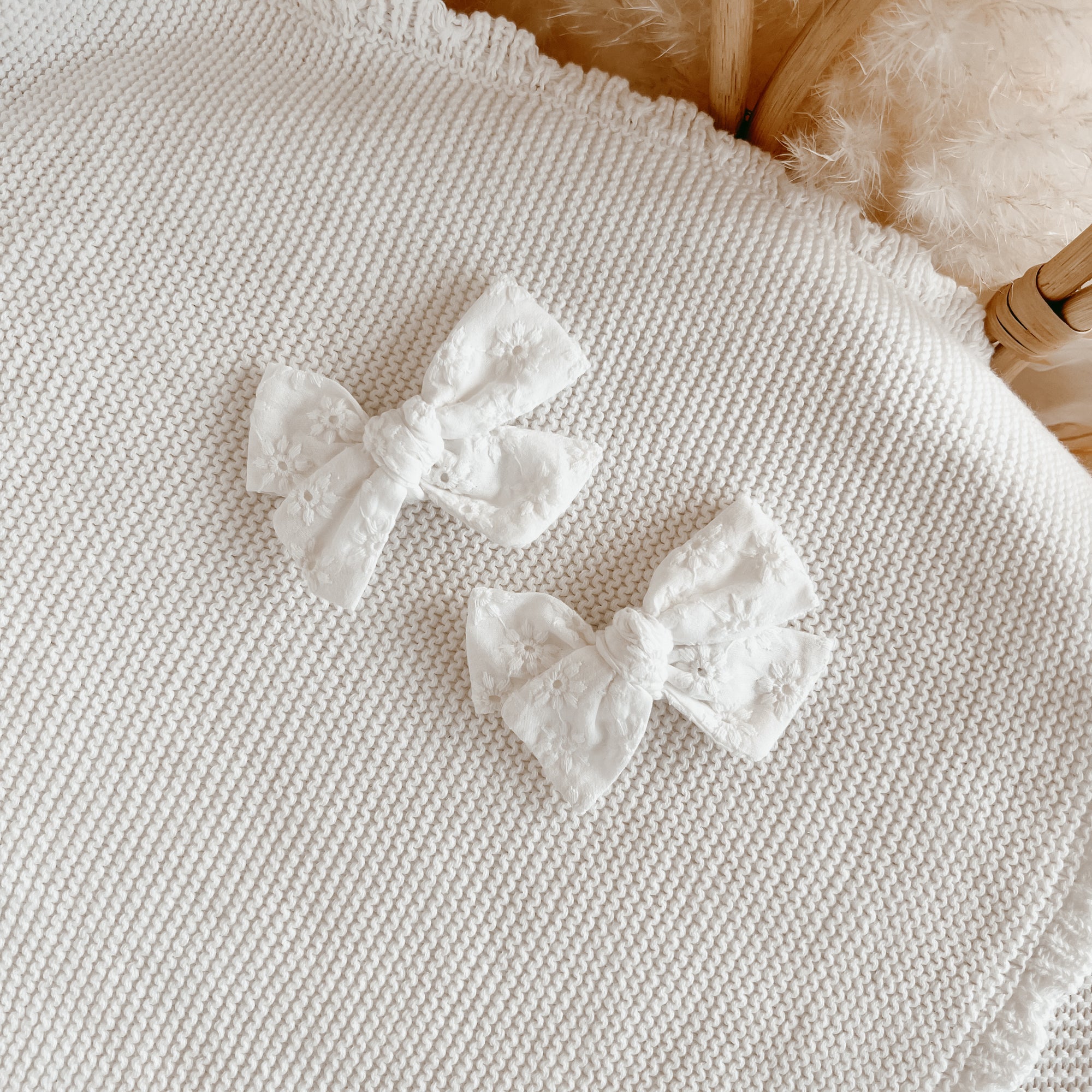Hair Clips - White Broderie