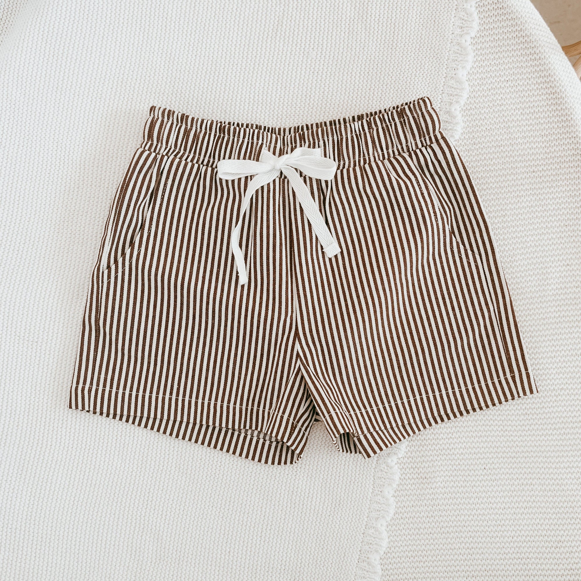 Kids Drawstring Shorts - Brown Stripe