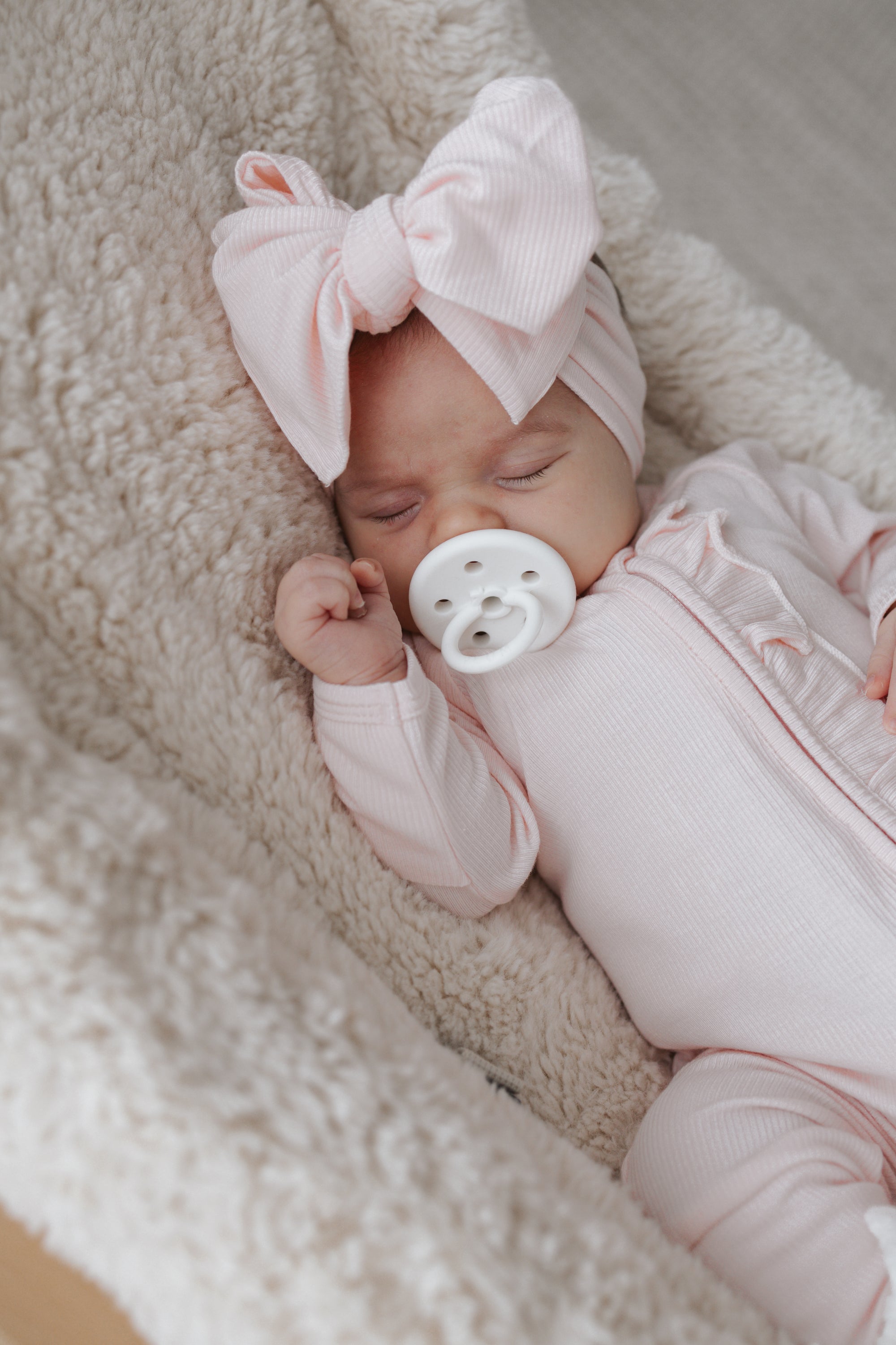 SALE Ribbed Frill Bamboo Zip Growsuit - Peony Pink