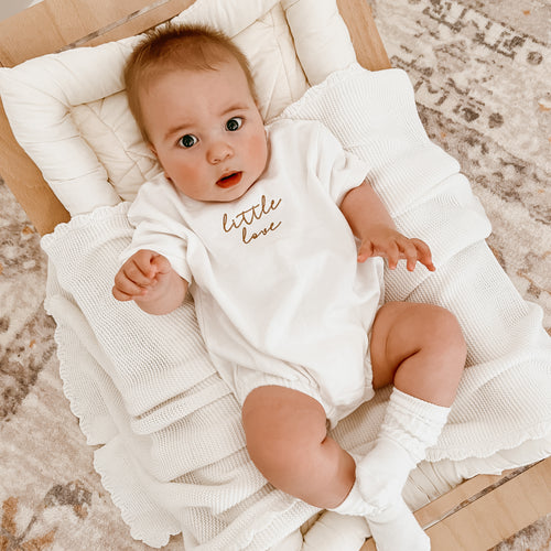 Milk 'Little Love' Embroidered Short Sleeve Romper
