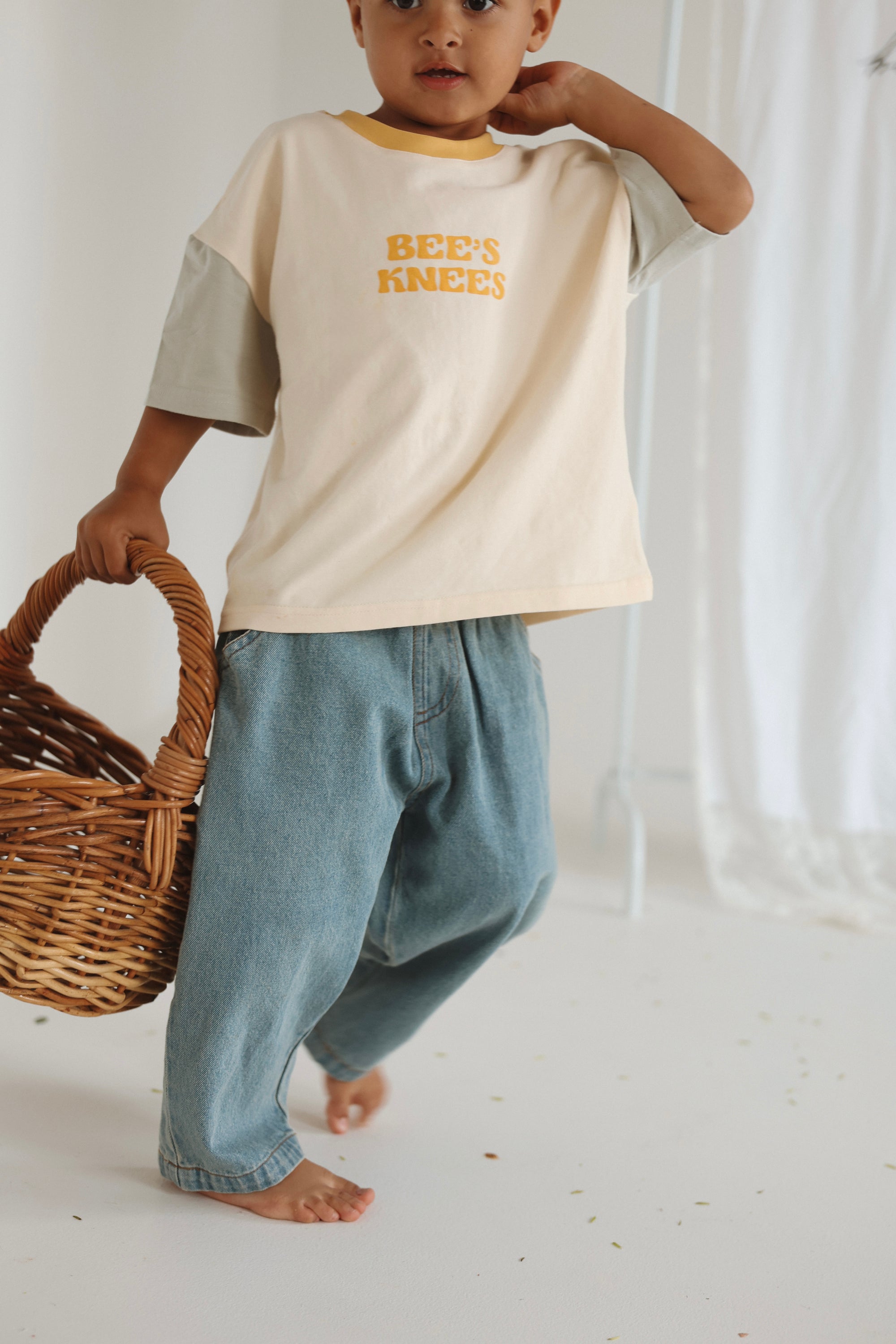 'Little Love Club' Denim Jeans - Yellow Embroidered