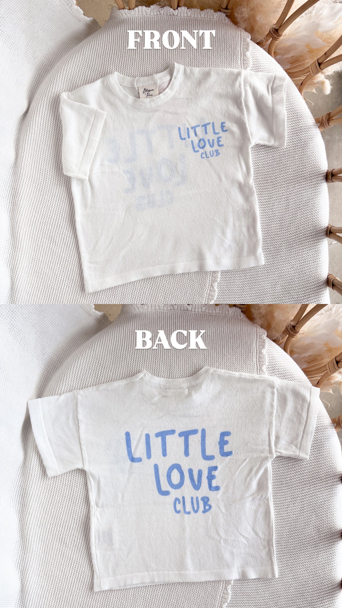 'Little Love Club' Tee - White &amp; Blue - Dual Logo Design