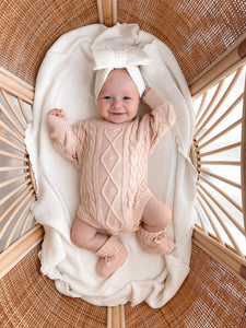 Cable Knit Romper & Topknot Bundle - Pink Lemonade