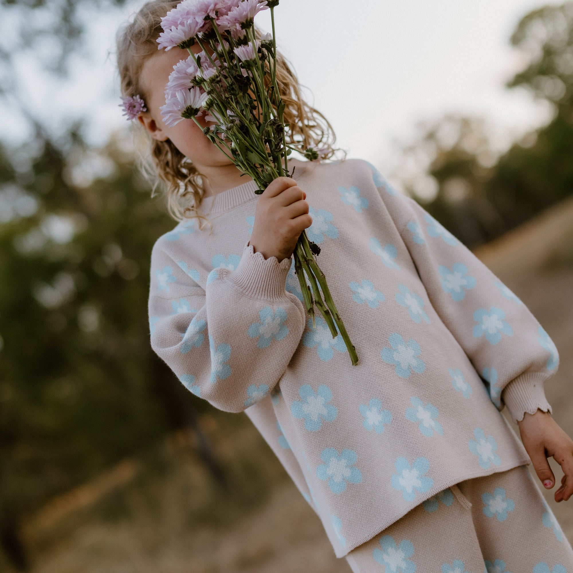 Mocha Blue Daisy Knit Set
