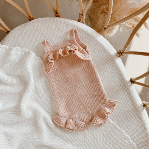 Singlet Frill Knit Romper - Pink Lemonade