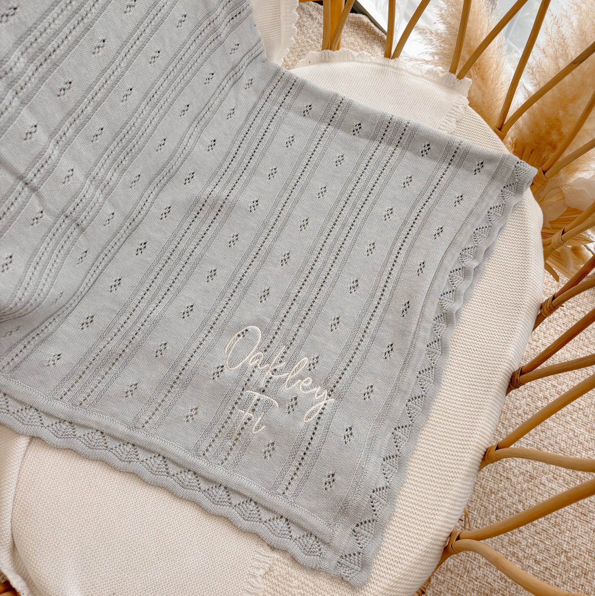 Margot Heirloom Knit Blanket - Powder Blue
