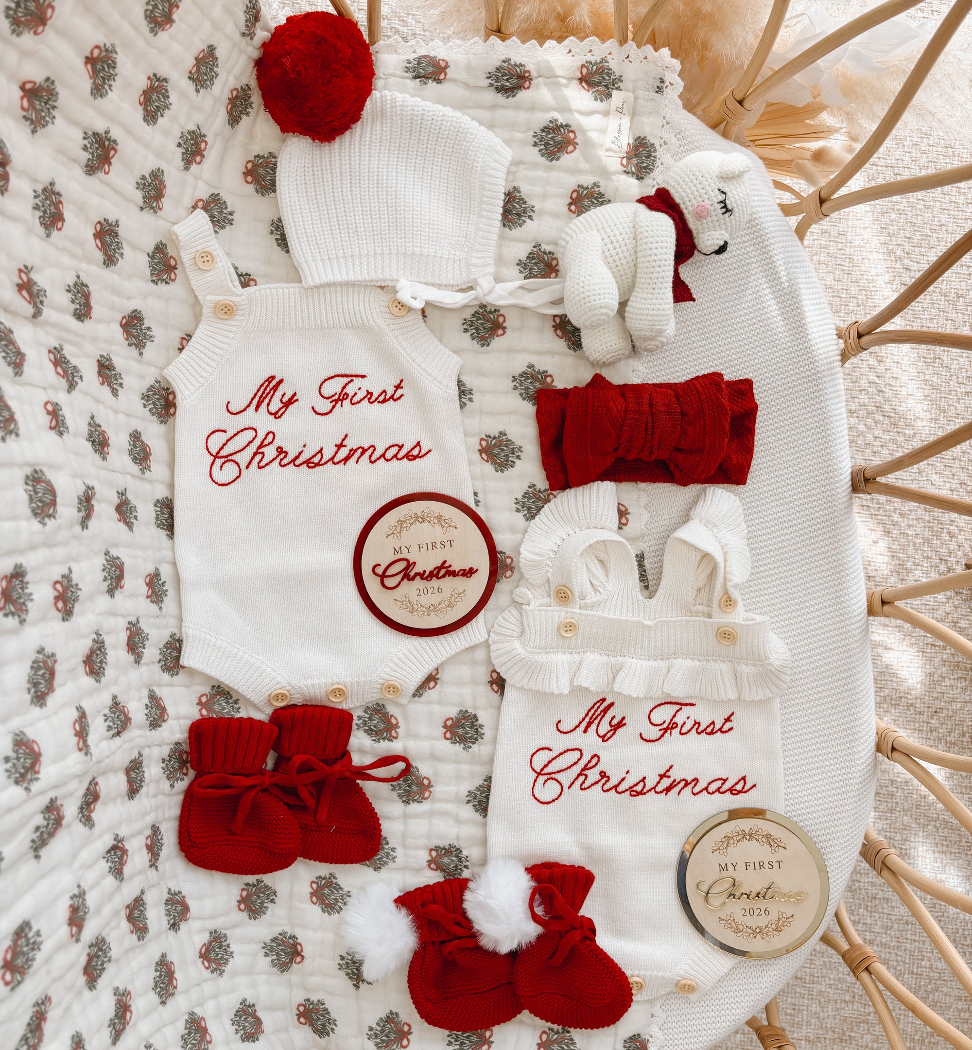 Embroidered ‘My First Christmas’ Singlet Knit Romper