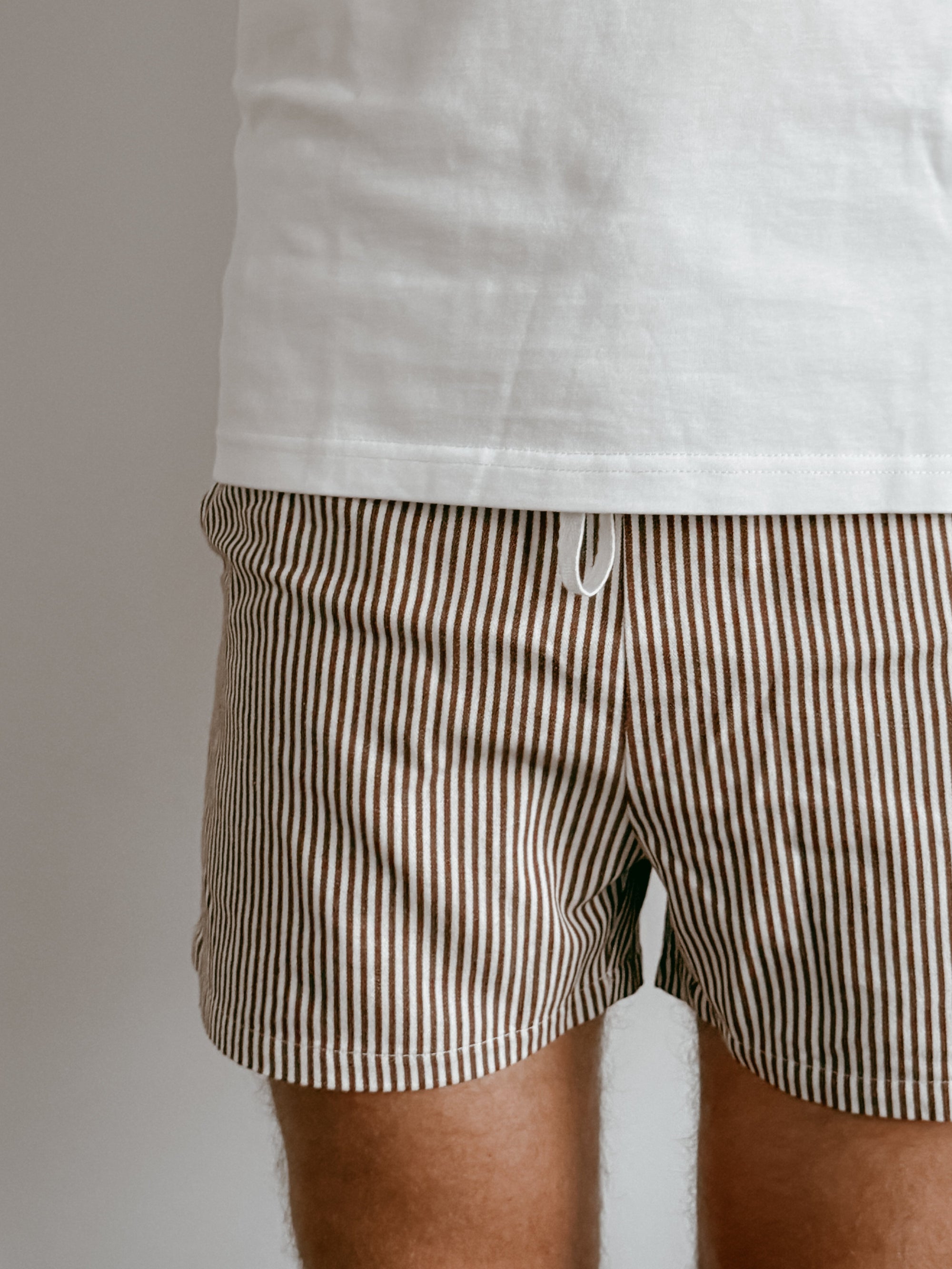 Men’s Drawstring Shorts - Brown Stripe