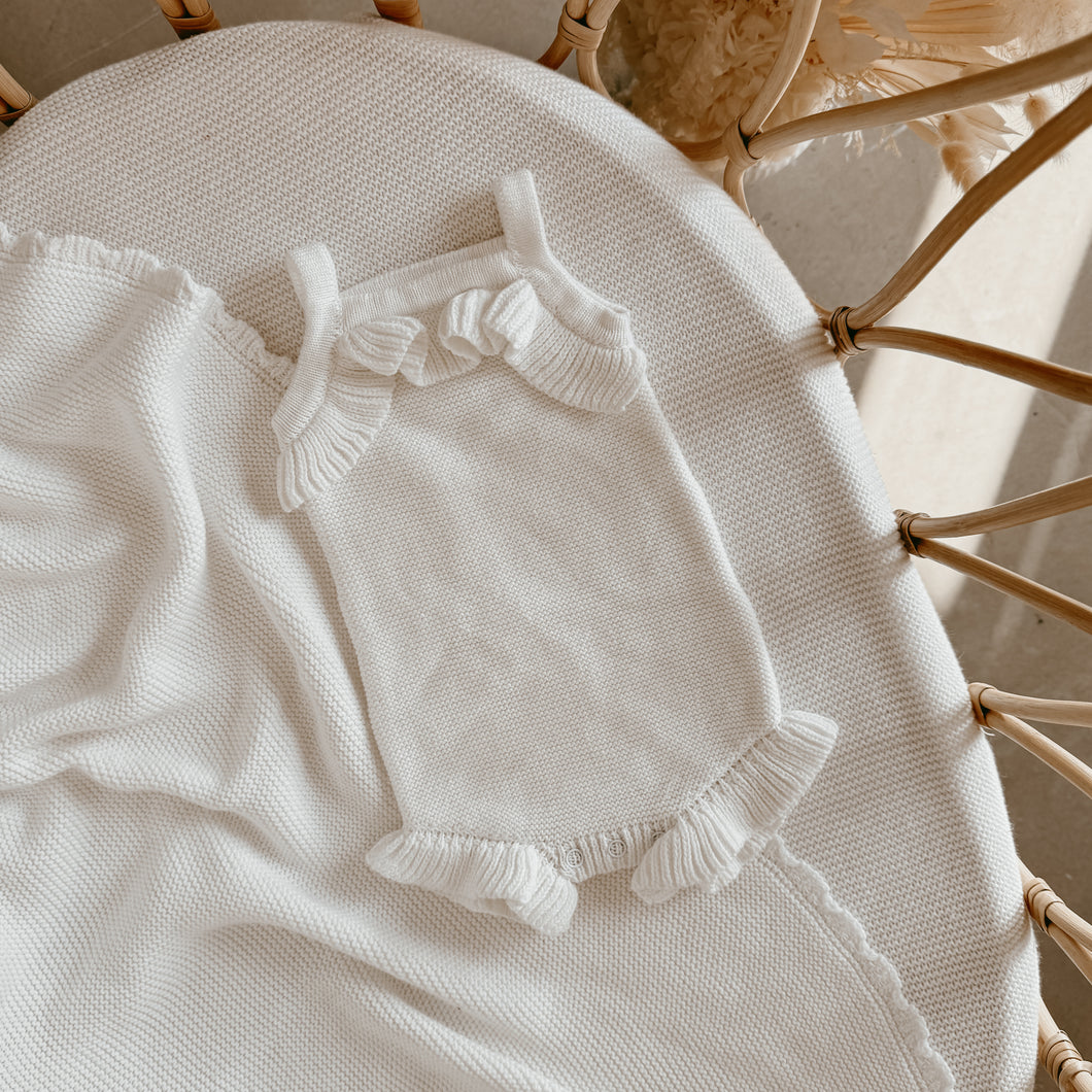 Singlet Frill Knit Romper - Milk