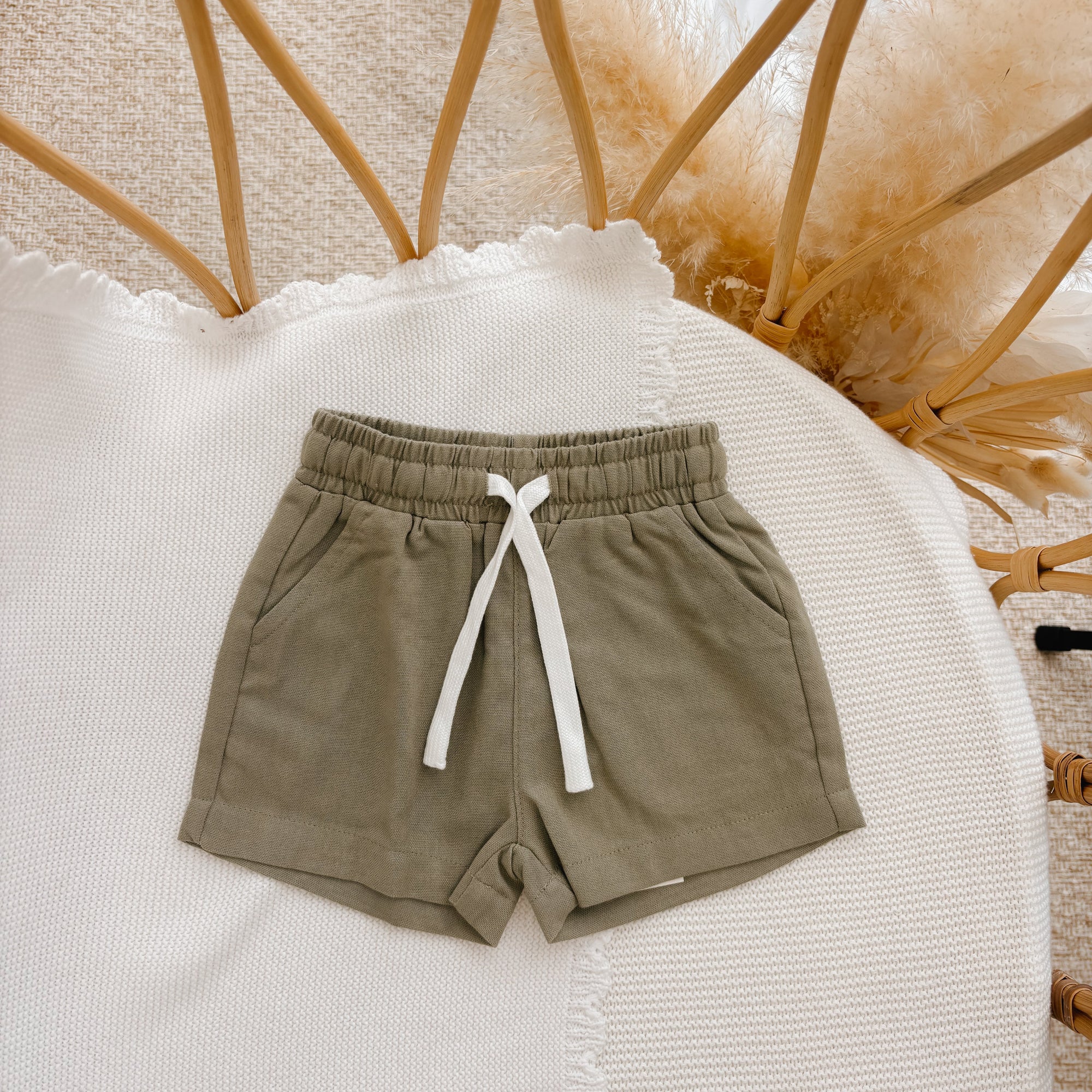 Kids Drawstring Shorts - Olive