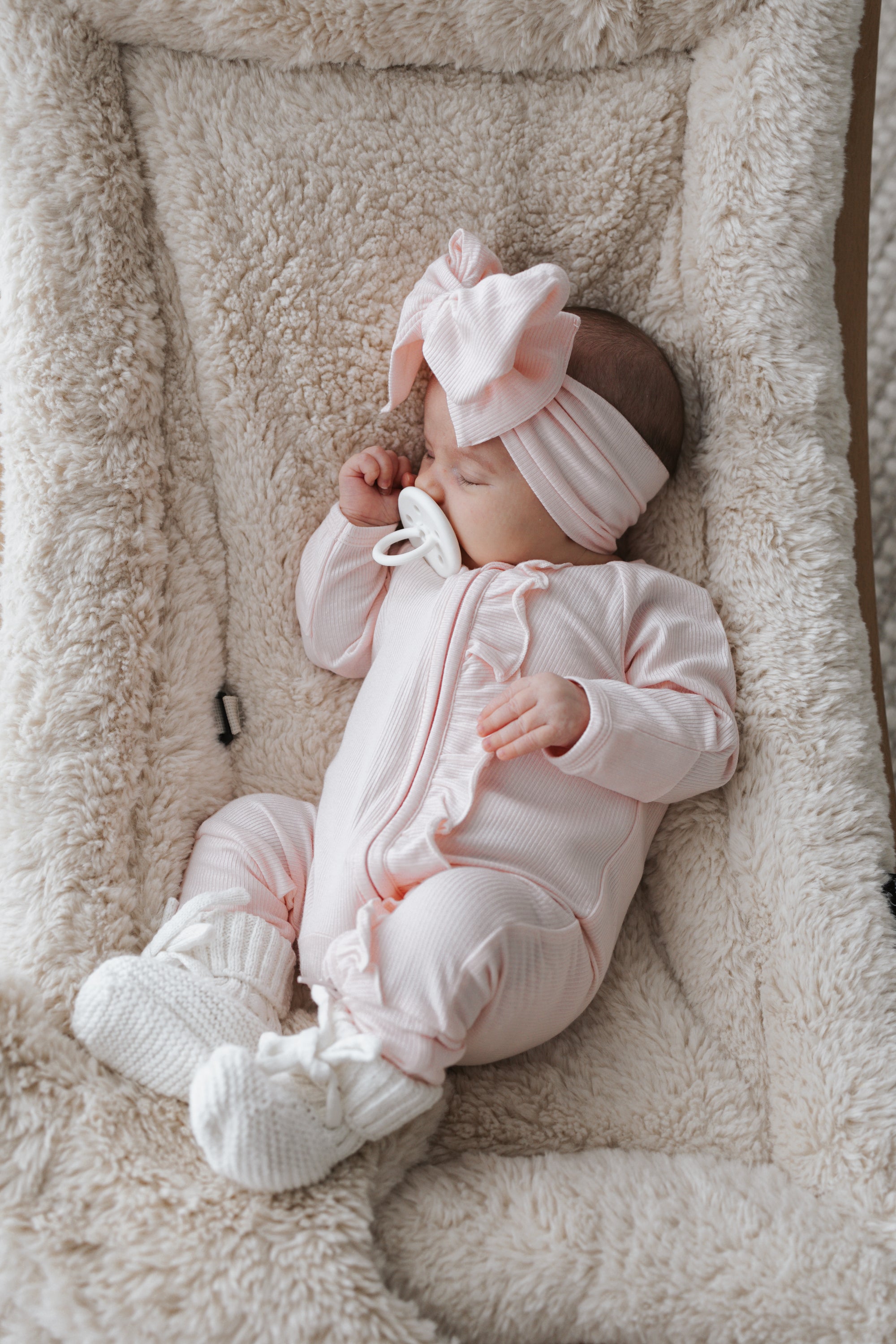 SALE Ribbed Frill Bamboo Zip Growsuit - Peony Pink
