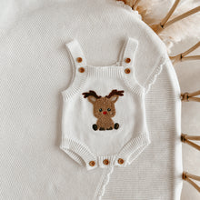 Load image into Gallery viewer, Reindeer Singlet Knit Romper, Crochet Topknot &amp; Frill Socks Bundle