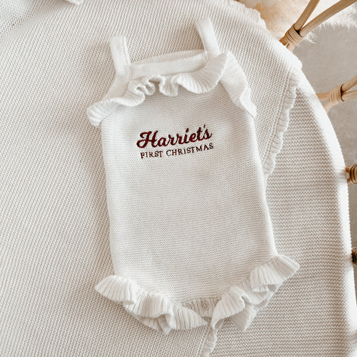 Personalised 'First Christmas' Singlet Frill Knit Romper