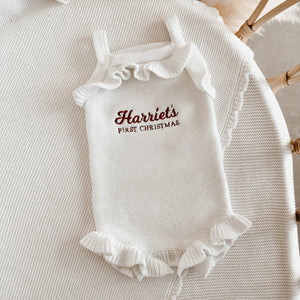 Personalised 'First Christmas' Singlet Frill Knit Romper