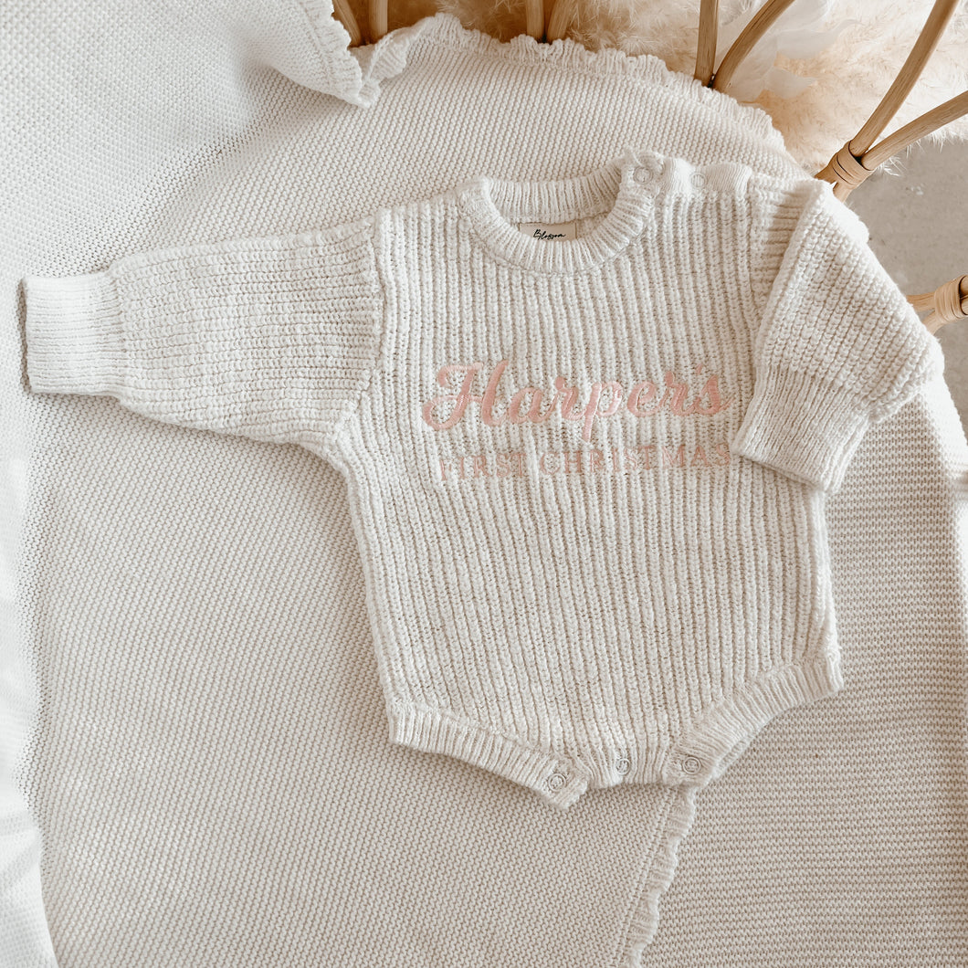 Personalised 'First Christmas' Chunky Knit Romper