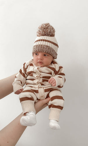 Cookie Long Sleeve Knit Romper & Beanie Bundle