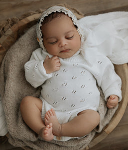 The Mabel Pointelle Knit Romper - Milk