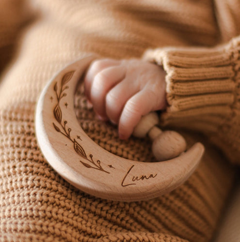 Personalised Wooden Moon Rattle