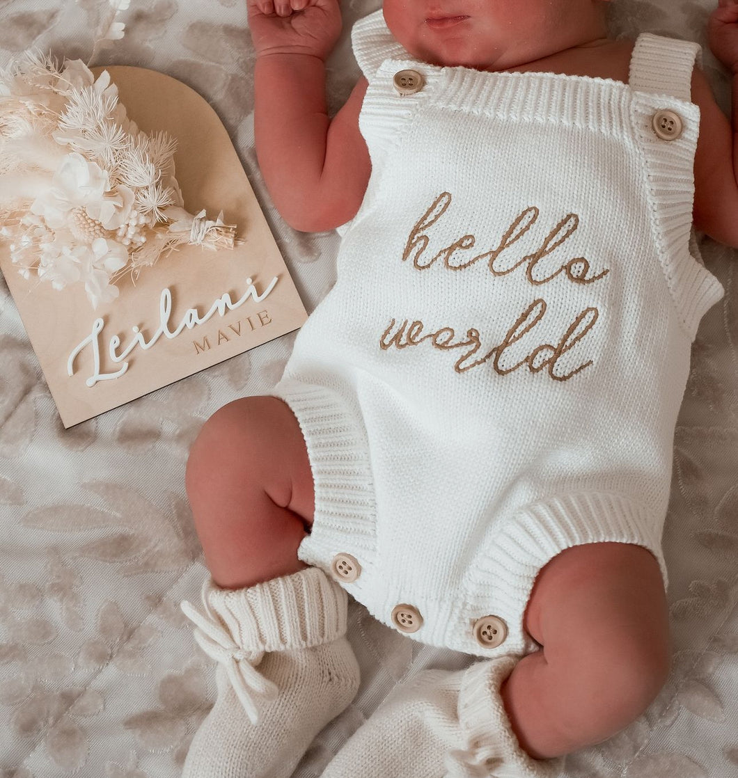 'Hello World' Singlet Knit Romper - Milk