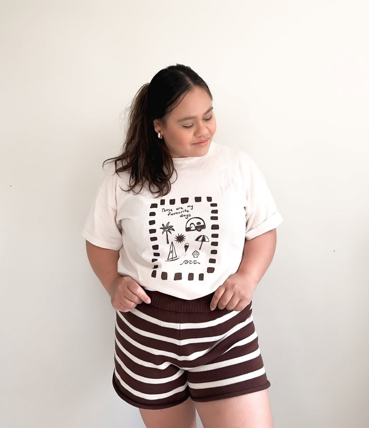 Ladies 'Favourite Days' Tee - Cream &amp; Brown