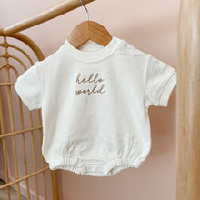 Load image into Gallery viewer, Short Sleeve ‘Hello World&#39; Embroidered Sweater Bubble Romper