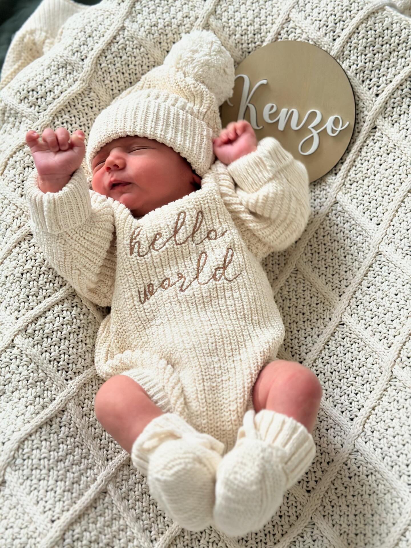 'Hello World' Chunky Knit Romper &amp; Beanie Bundle