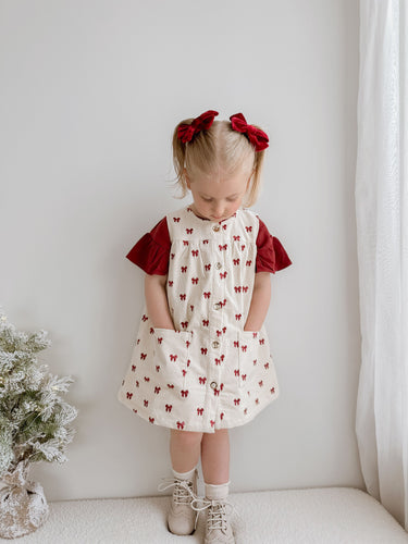 Pinafore Corduroy Dress - Red Bow (PRE-ORDER EST. DISPATCH OCTOBER)