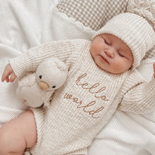 Load image into Gallery viewer, PRE-ORDER &#39;Hello World&#39; Chunky Knit Romper - Honey - Est. Dispatch LATE MAY