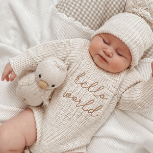 PRE-ORDER 'Hello World' Chunky Knit Romper - Honey - Est. Dispatch LATE MAY