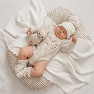 PRE-ORDER 'Hello World' Chunky Knit Romper - Honey - Est. Dispatch LATE MAY