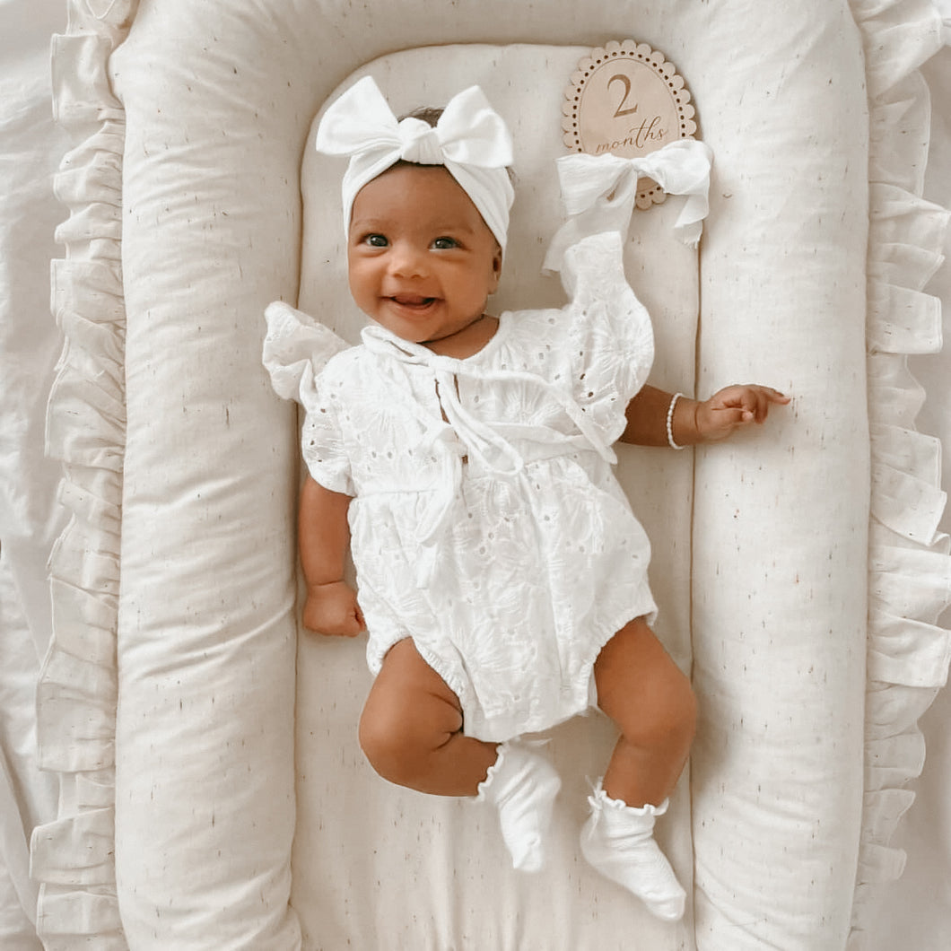Sunflower Lace Flutter Sleeve Romper – Blossom and Pear