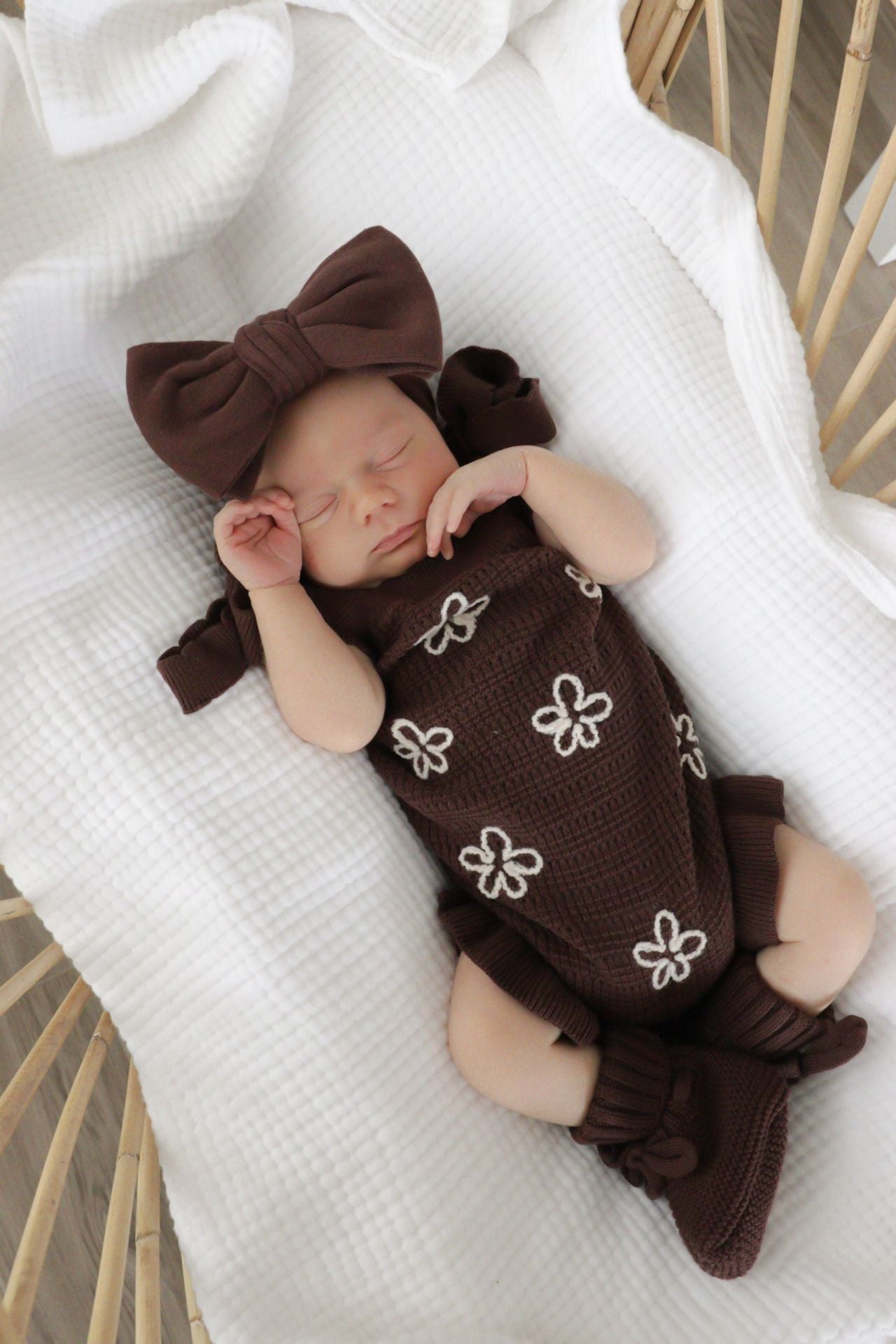 Singlet Daisy Frill Knit Romper - Espresso