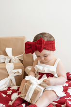 Load image into Gallery viewer, Red Bow Singlet Frill Knit Romper, Crochet Topknot &amp; Frill Booties Bundle