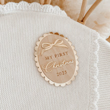 Load image into Gallery viewer, &#39;My First Christmas 2025&#39; Oval Acrylic Bow Plaque - Non-Personalised - PRE ORDER - Est. Dispatch End of September