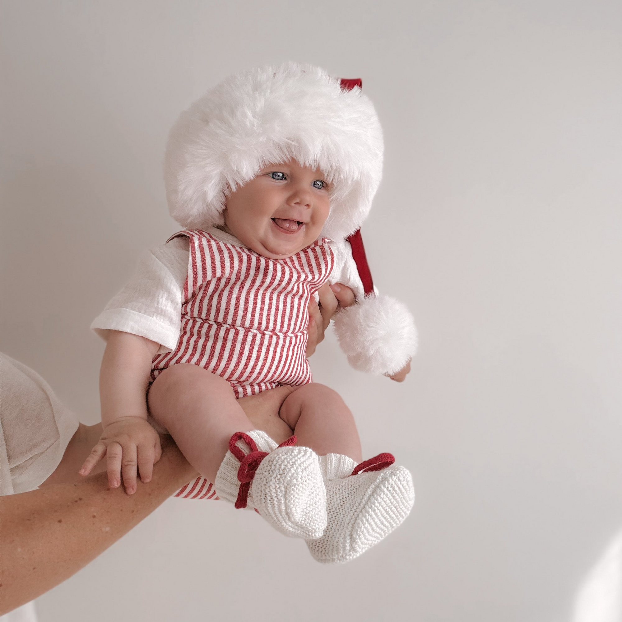 Candy Stripe Cross Back Romper in Red