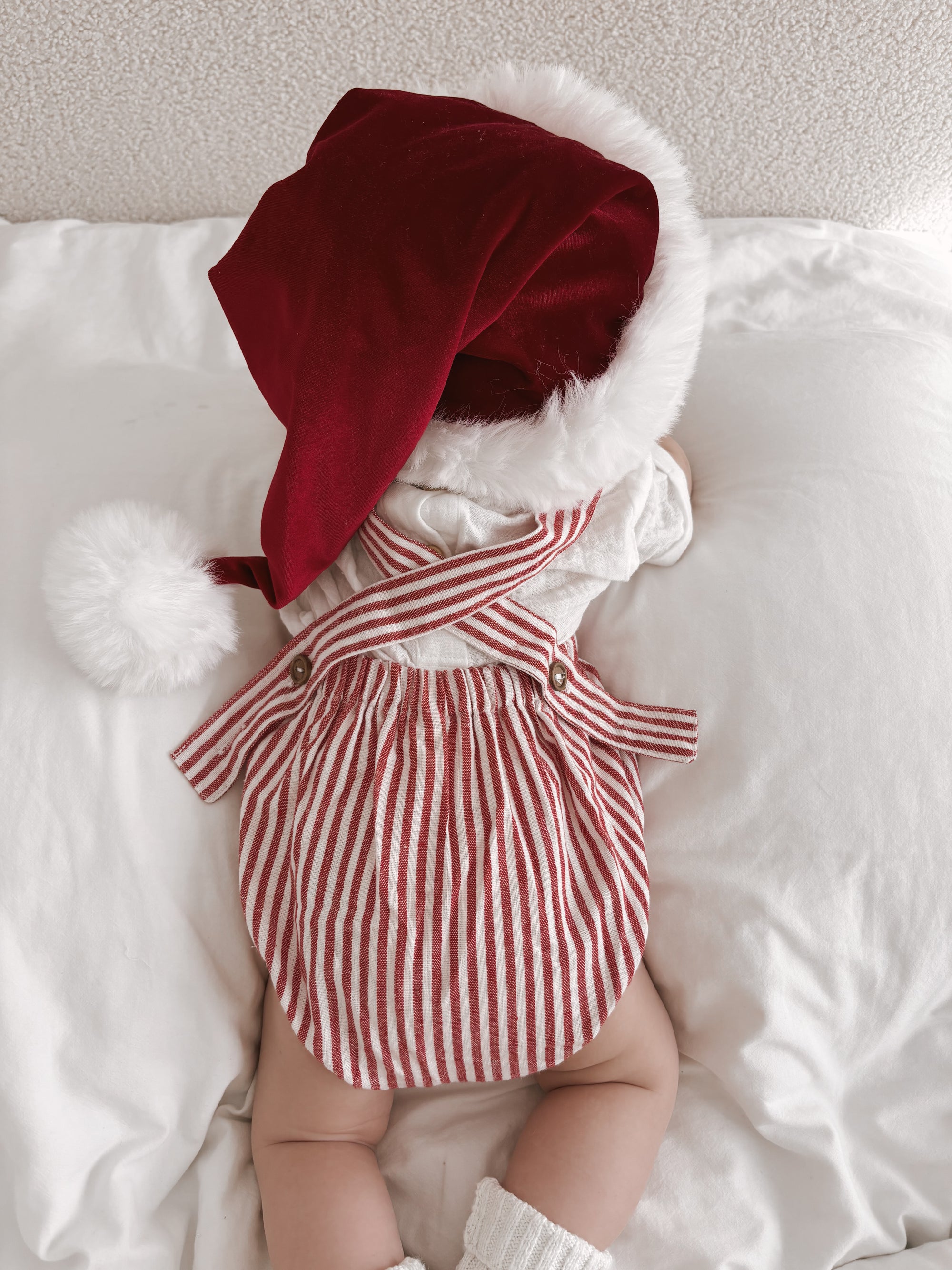 Candy Stripe Cross Back Romper in Red