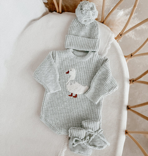 Goose Chunky Knit Romper & Beanie Bundle